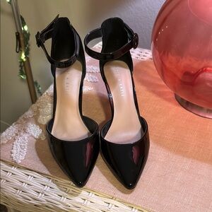 Black Patent Vegan Ankle Strap Heels